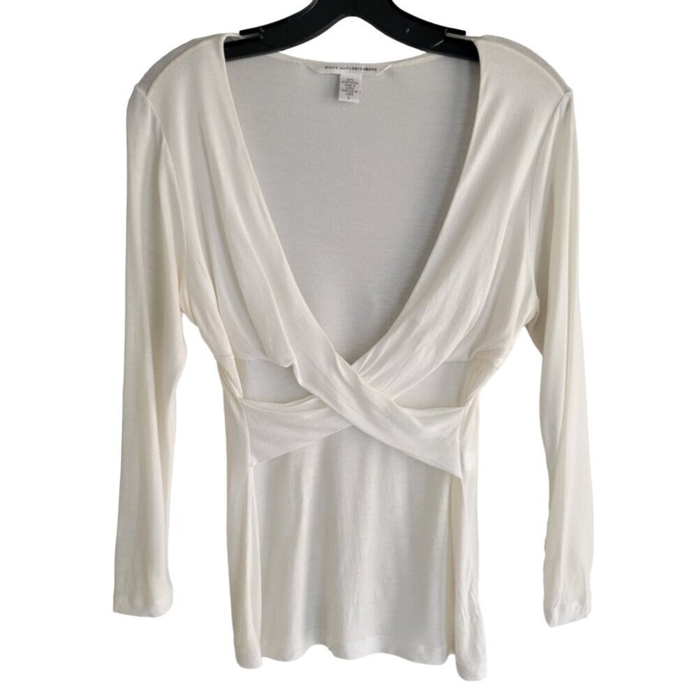 Diane Von Furstenberg Long Sleeve White Top Size L